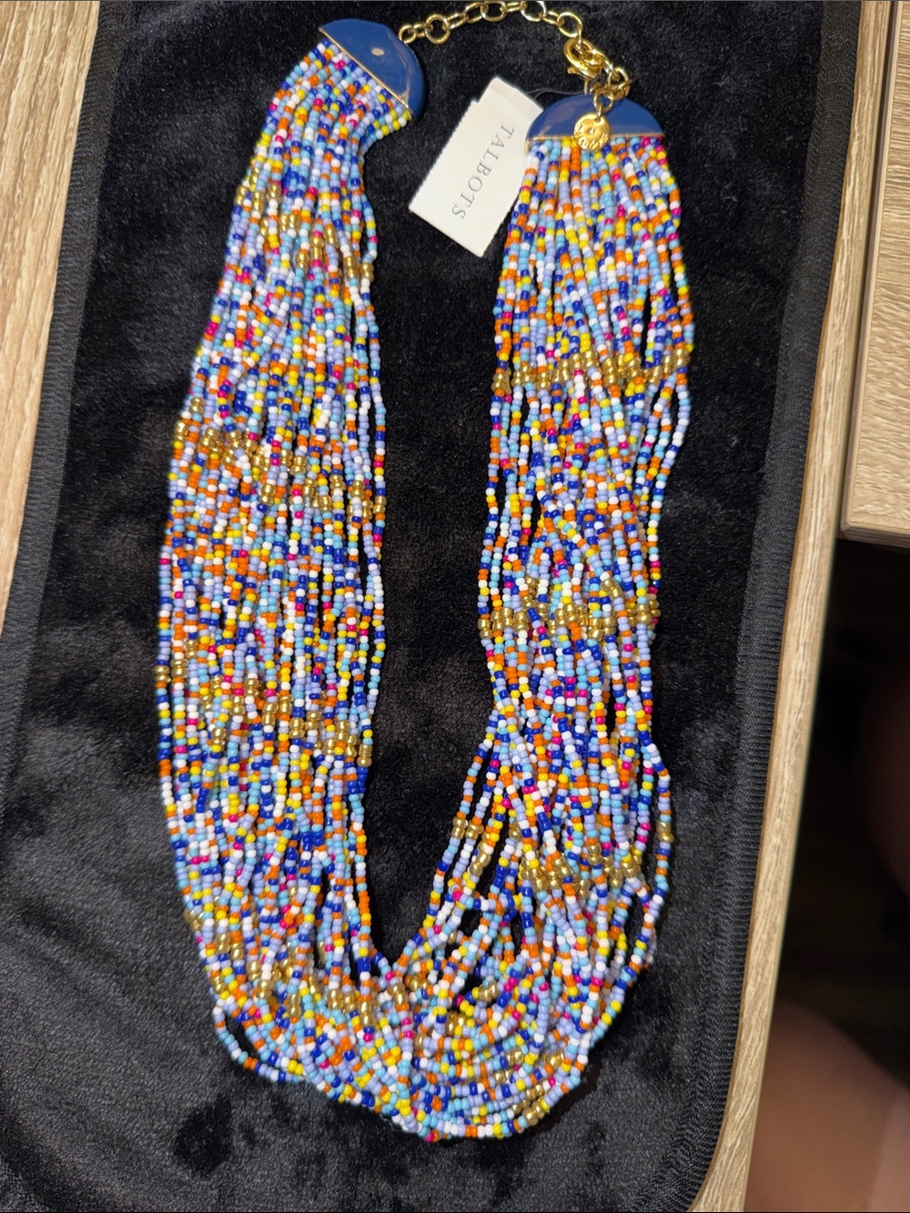 Talbots Multistrand Seed Bead Necklace in Blue, Gold, Red